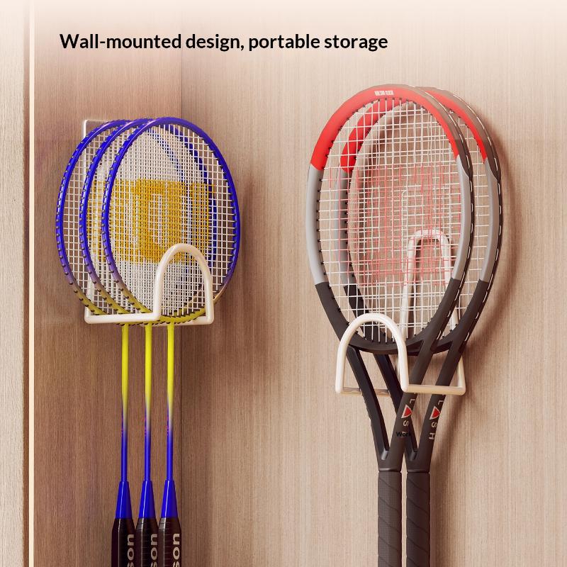 Wall Mounted Badminton Racket Holder Punch Free With Ball Hanger 3-Slots Storage Rack For Tennis Pickleball Ping Pong Paddle
