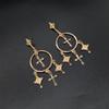 Women Metal Cross Design Earrings Long Alloy Engraved Delicate Earrings