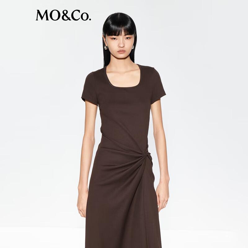 MO&Co. Women's Deconstructed Twist High-Waist Short-Sleeve Long Dress