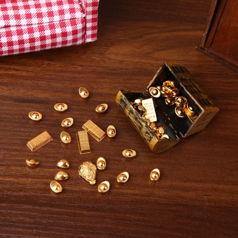 1:12 Casa de Muñecas Miniatura Cofre del Tesoro Pirata Lingote Barra de Oro Muebles Decoración Modelo para el Hogar Juguete Accesorios Casa de Muñecas
