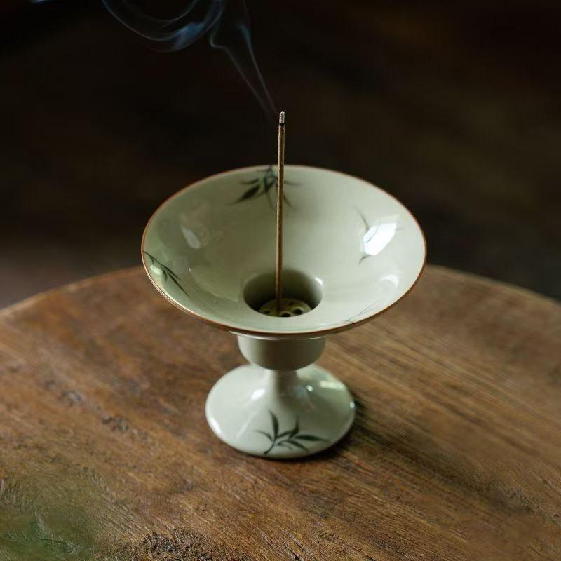 Bamboo Ceramic Incense Holder High Foot Incense Stick Burner Retro Home Tea Room Tabletop Decor
