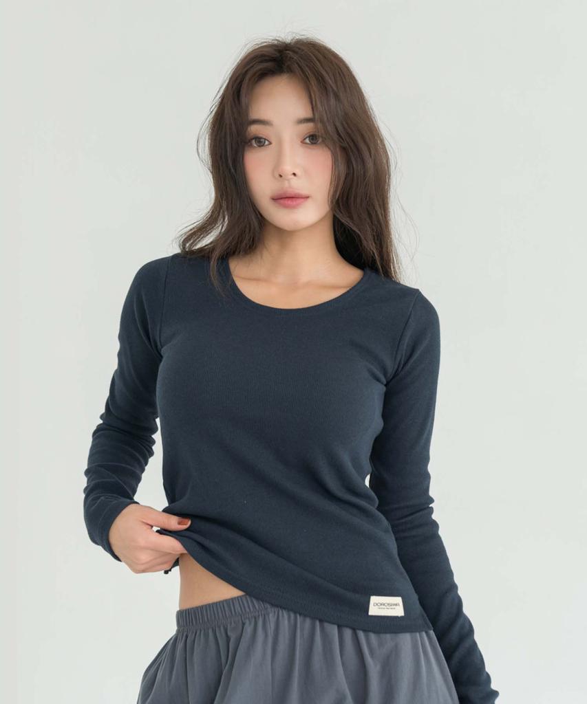 Dolosiwa Minimal Garments Ribbed Long Sleeve Top (Built-In Cap)_4Colors