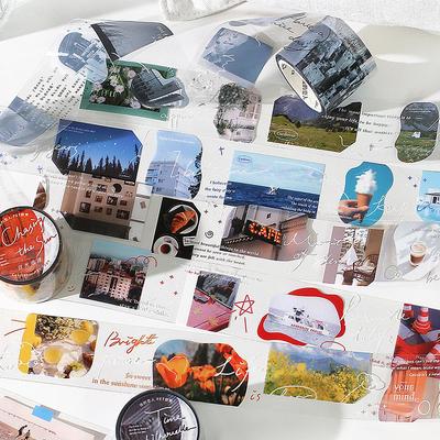 1 Roll PET Tape Cloud Landscape DIY Decoration Ins Wind Hand Ledger Basic Material Sticker Scrapbook Accessories