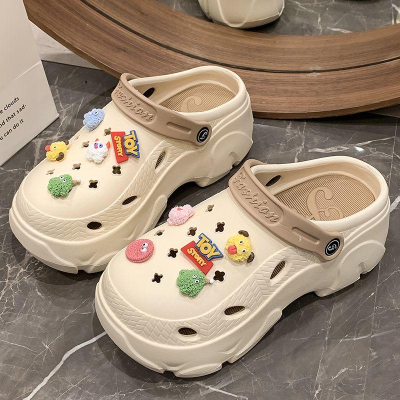 Women's Baotou Platform Trend Heighten Hole Shoes Outdoor Non Slip Lightweight Comfortable Sandals Hawaii Casual Half Shoes