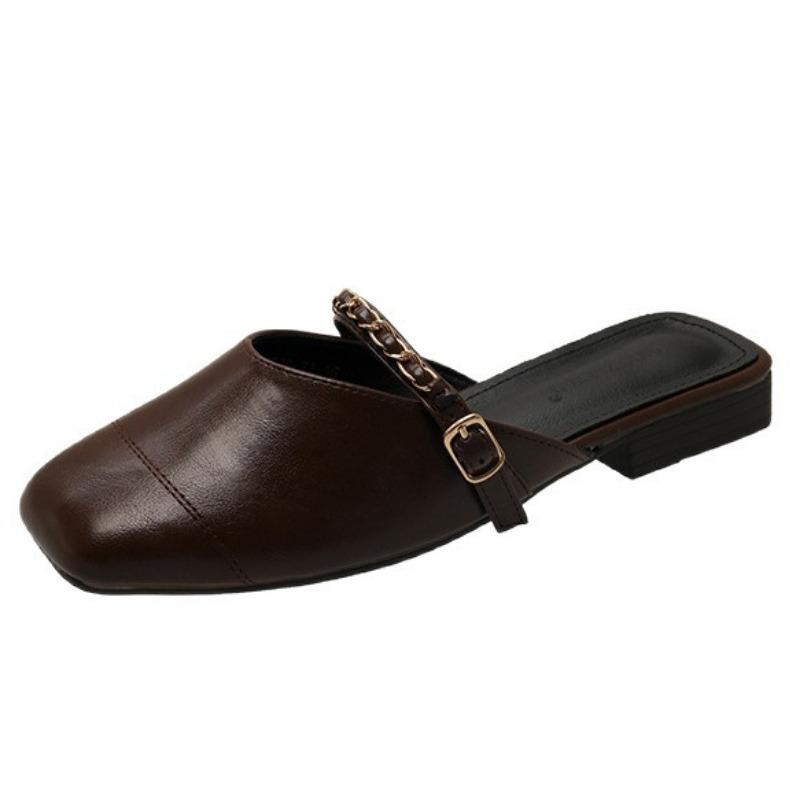 Spring New One-pedal Half-slippers Women's Fashion Chain Flat-bottomed Outer Bag Head Sandals Bag Head Shoes