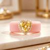 Cute  Heart Yellow CZ Silicone Comfort Ring, Sparkling Surround CZ Romantic Statement Jewelry for Women Daily