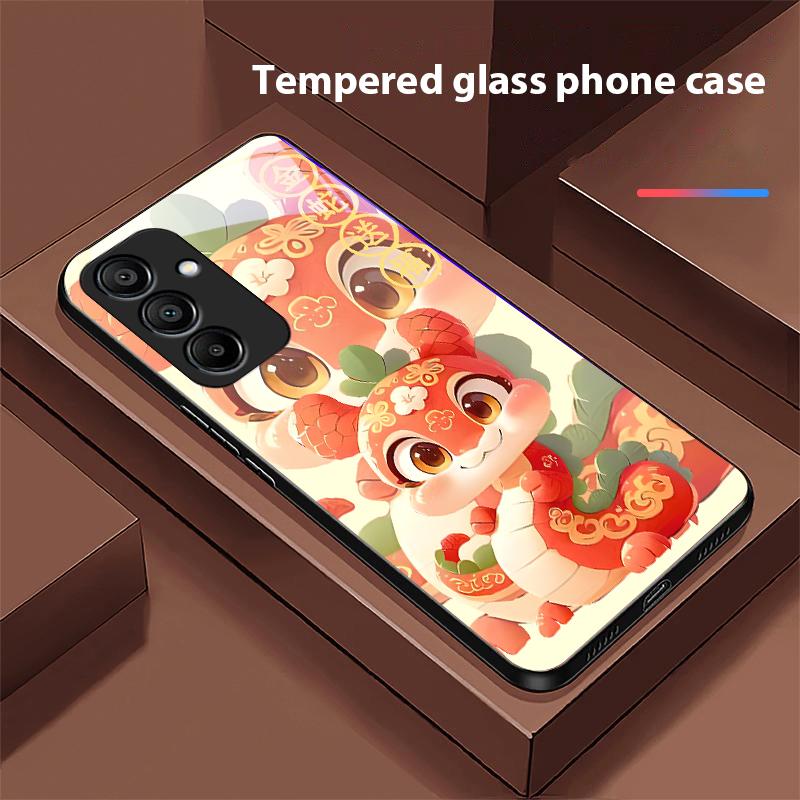 New Cartoon Snake For Samsung Galaxy A15 5G 54 4G 51 50 24 35 90 71 12 51 53 52S 80 22 34 Black Tempered Glass Phone Case