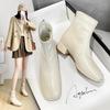 Square Head Short Boots Women's New Winter Velvet Thick Heel Short Tube Thin Boots British Martin Boots