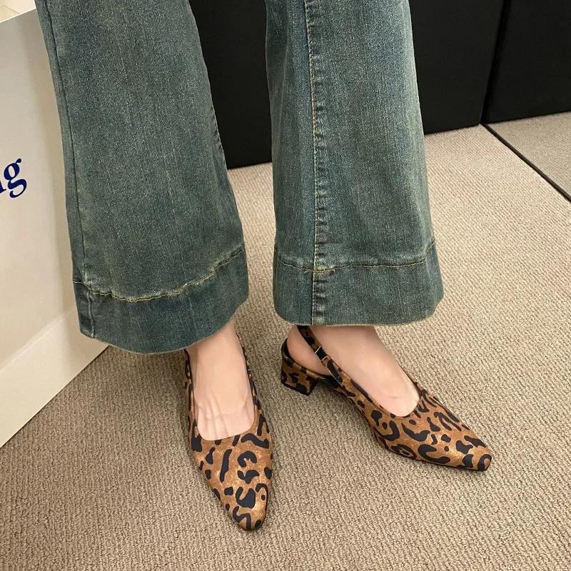 Fashion Summer Women Slingback Woman Flats Low ShoesHigh Heels Pointed Toe Flat Sandals Shoes Without Heels Leopard Print Ladies Casual