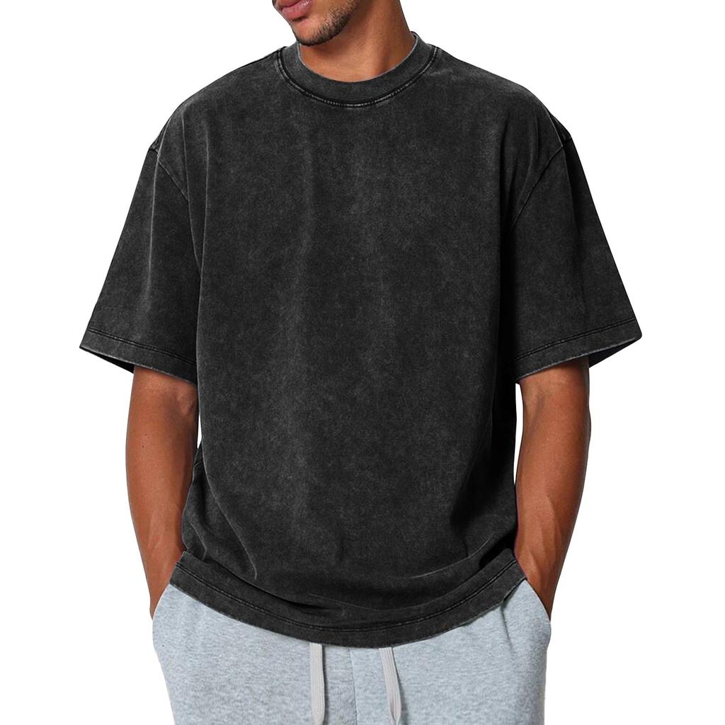 Herre Sommer Ensfarget Rund Hals Løs Kort Erm Topp