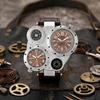 PU Leather Strap Dual Time Zone Watch Leather Strap Quartz Watch Fashion Sport Wristwatch  Men