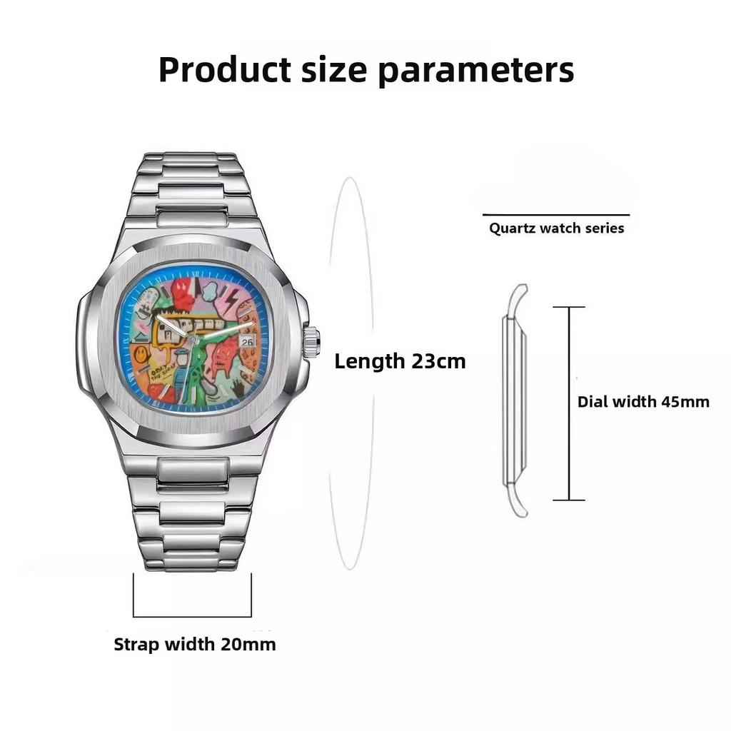 Business Hot Square Comic Cartoon Dial Quartz Men's Watch Casual Top High Quality Steel Top Waterproof Sport Men Watch AAA Clock