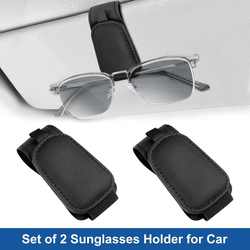Teraves 2 Pack Sunglass Holder Clip For Car Visor, Upgrade Magnetic Leather Visor Sunglasses Clip, Easy To Hold Your Glasses Eyeglasses