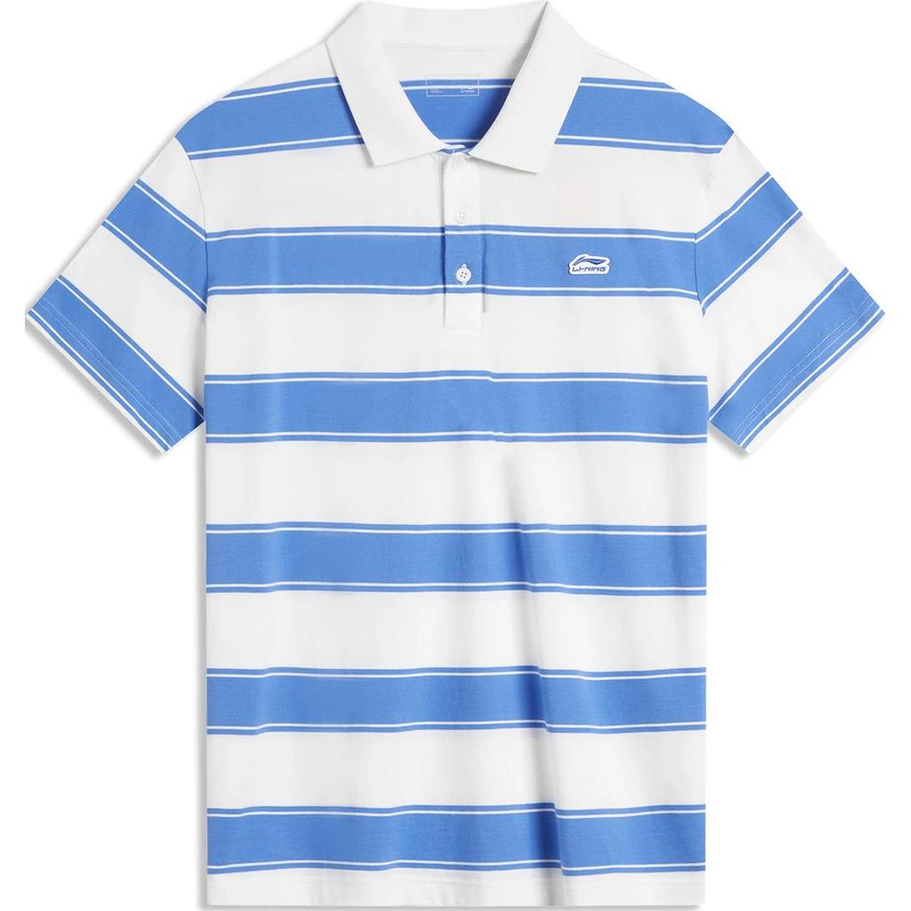 Li Ning Sports Lifestyle Series Striped Comfortable Breathable Casual Short Sleeve Polo Shirt Men Tops Off-White Rainbow-Blue APLU083-1