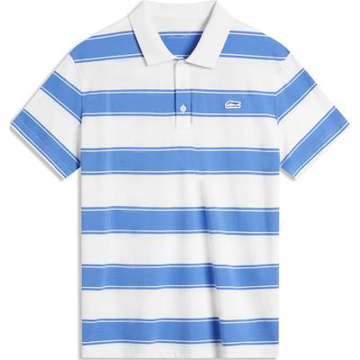 Li Ning Serie Stile di Vita Sportivo Polo Casual a Maniche Corte a Strisce Comoda Traspirante Uomo top Bianco Sporco Blu Arcobaleno APLU083-1