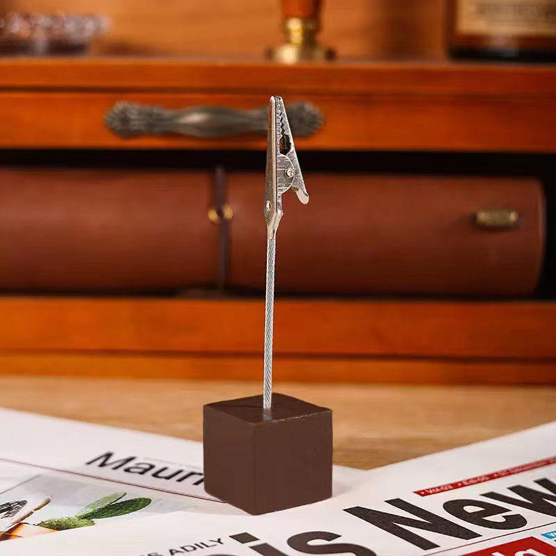 Wooden Memo Clip: Vertical Label Stand for Desktop Decoration, DIY Retro Base Card and Paper Display