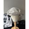 Literary striped newsboy hat retro painter hat cotton and linen beret women's octagonal hat breathable face small hat