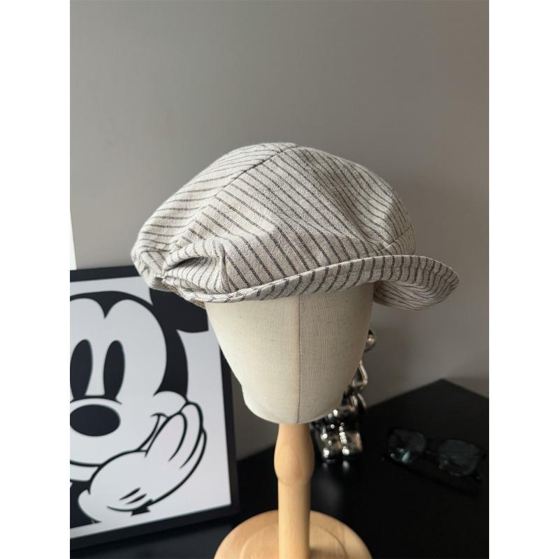 

Литературная полосатая кепка газетчика ретро шляпа художника хлопковая и льняная беретка женская восьмиугольная шляпа дышащая маленькая шляпка для лица M（56-58cm） бежевый