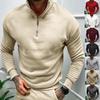 Autumn Winter Men's Plush Velvet Solid Long Sleeve Half Zip Polo Stand Collar Top