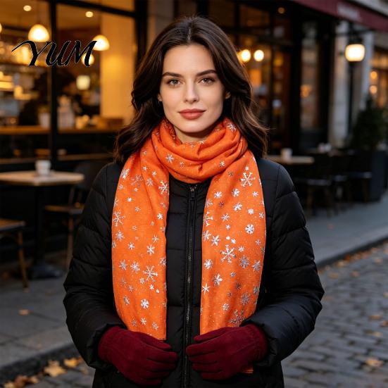Feiertags-Accessoire Glitzernd Funkelnd Folien-Schneeflocken-Print Schal für Damen, Weihnachten Warm Hals-Thema Schal Wickel, Herbst Winter Leicht