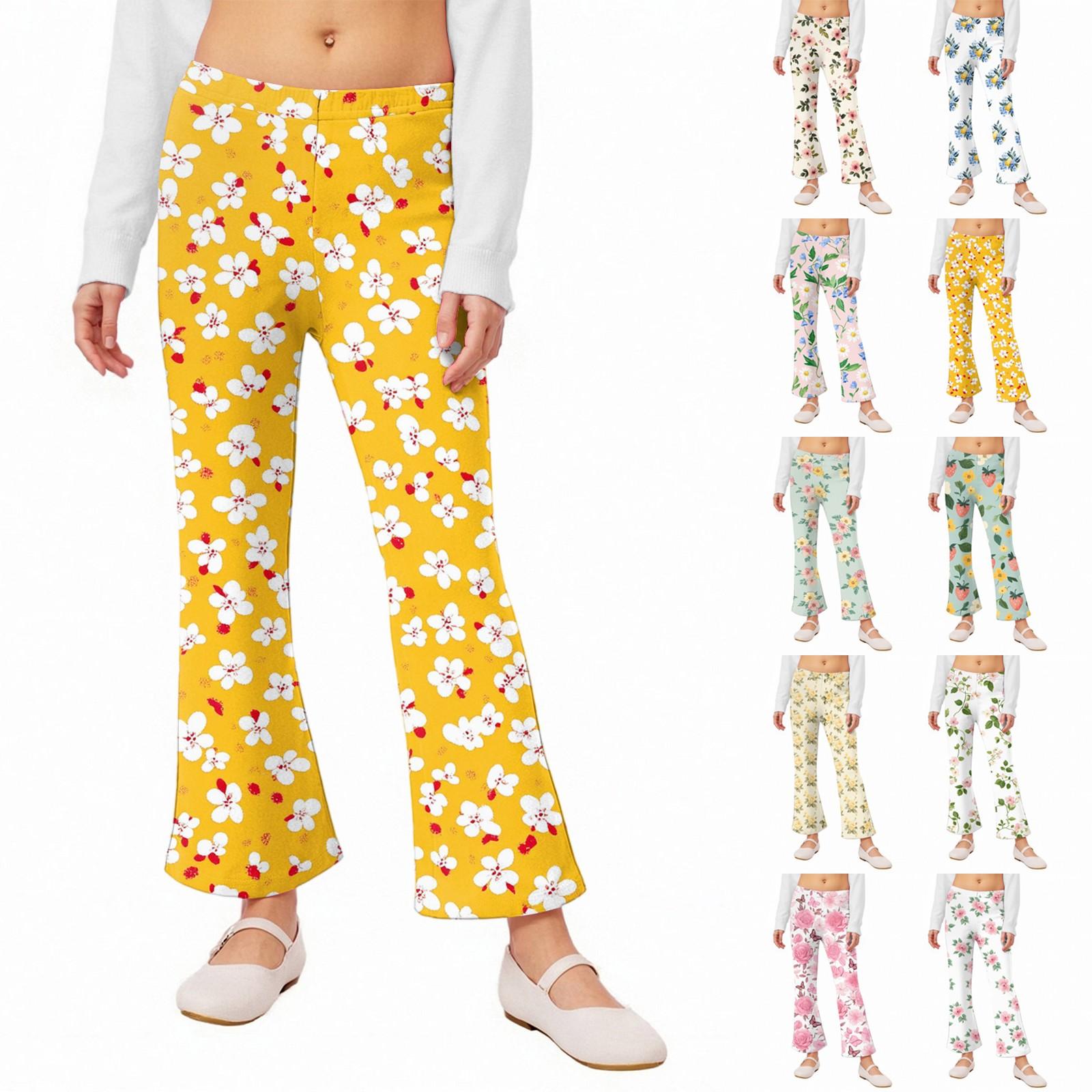 

Girls Flared Leggings - Printed Bell Bottom Pants 100 бежевий