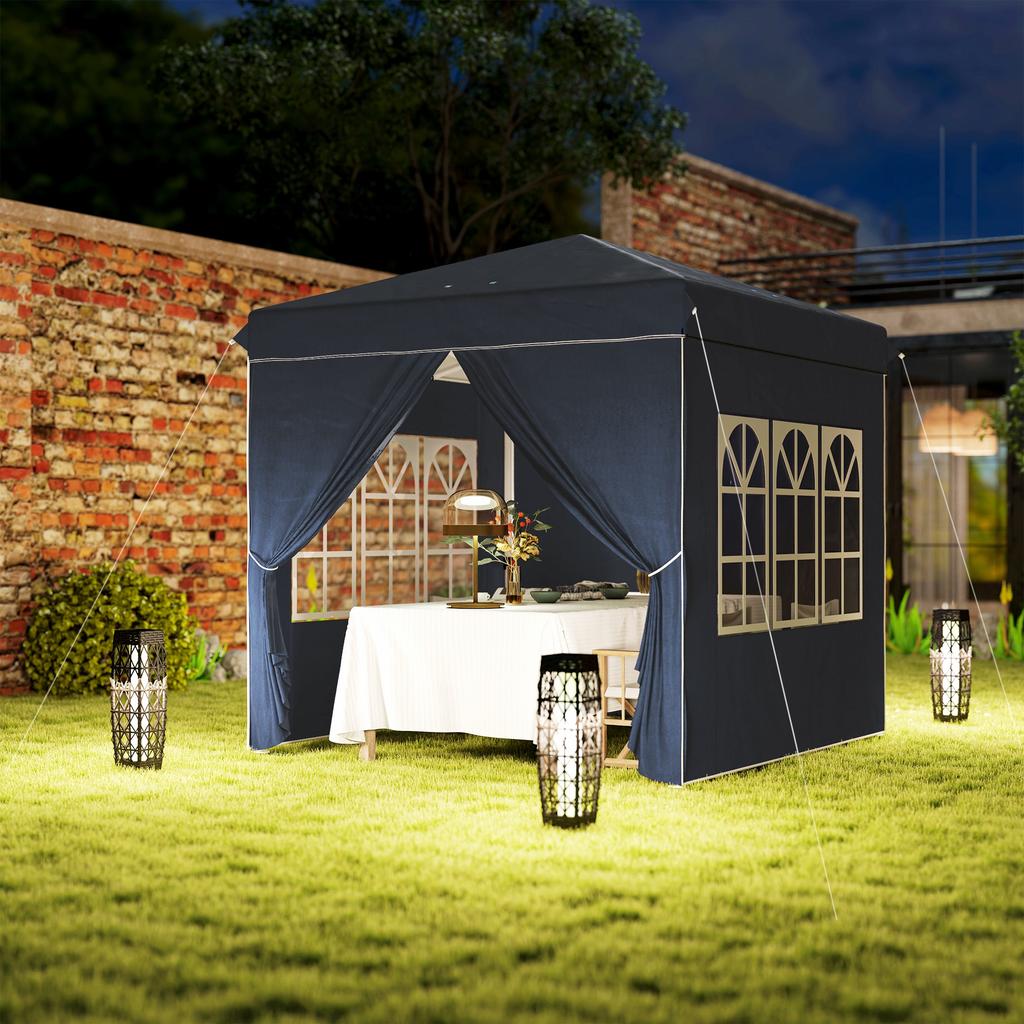 2.5 X 2.5 M Pop-Up Gazebo with Side Walls and Carry Bag, UPF50+ Height-Adjustable Garden Tent, Dark Blue