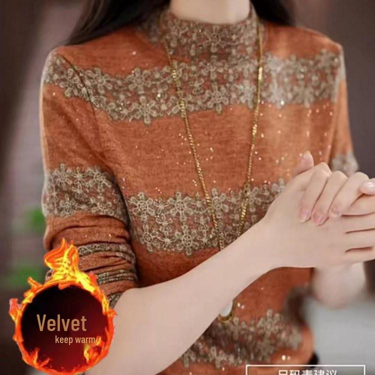 

2025 Autumn/Winter Half-High Neck Age-Reducing Slim Fit Long-Sleeved Pullover Top 4XL [155-170 lbs]