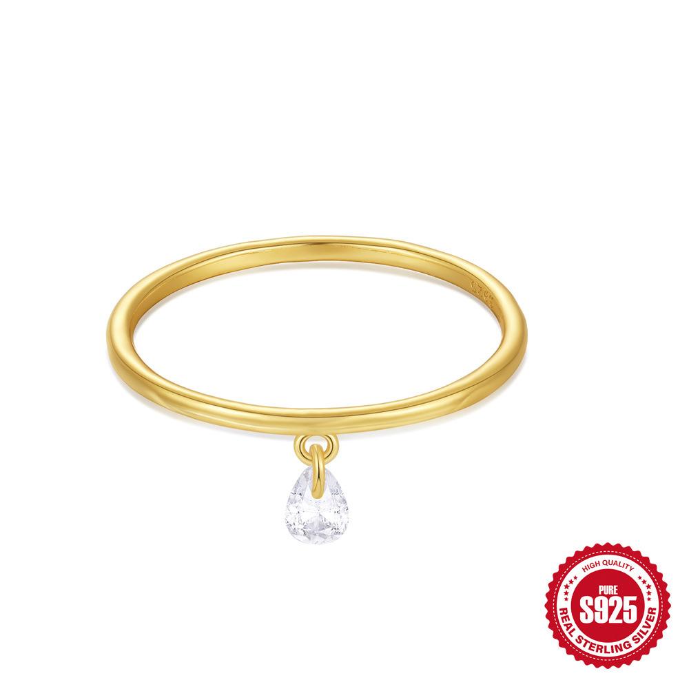 

Кольцо из простого глянцевого серебра S925 пробы с подвеской в виде капли воды, звезды, луны и бриллиантов, обручальное кольцо для свадьбы No.7