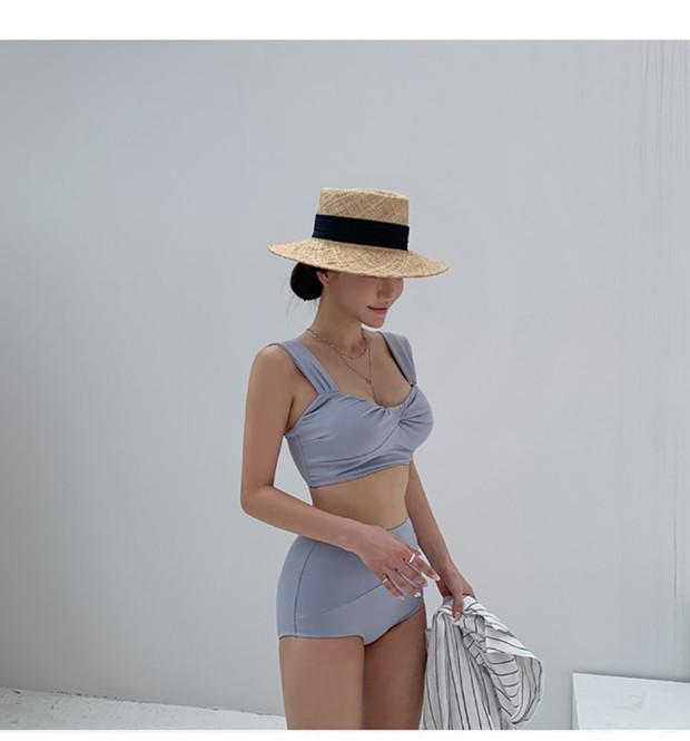 European and American Solid Blue Sexy Swimsuit - Free Size, New & In Stock