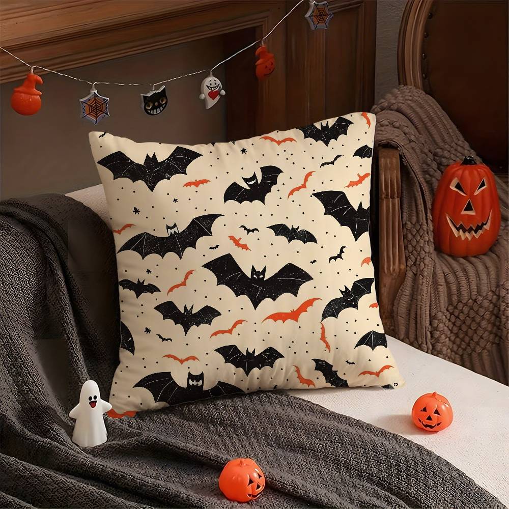 Halloween Scary Bats Pillow Case Short Plush Double-Sided Print Square Throw Pillow Covers Sofa Home Cushion Decor