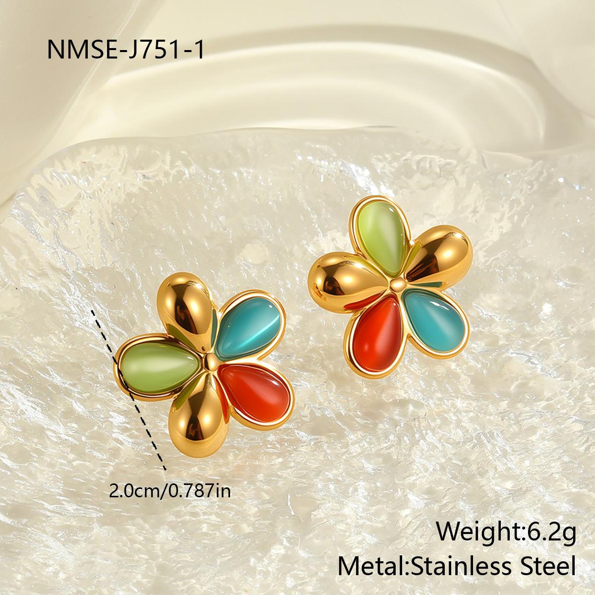 GEMCHIC Women s Colorful Cat Eye Stone Flower Stud Earrings 18K Gold Plated Stainless Steel Geometric Petal Jewelry