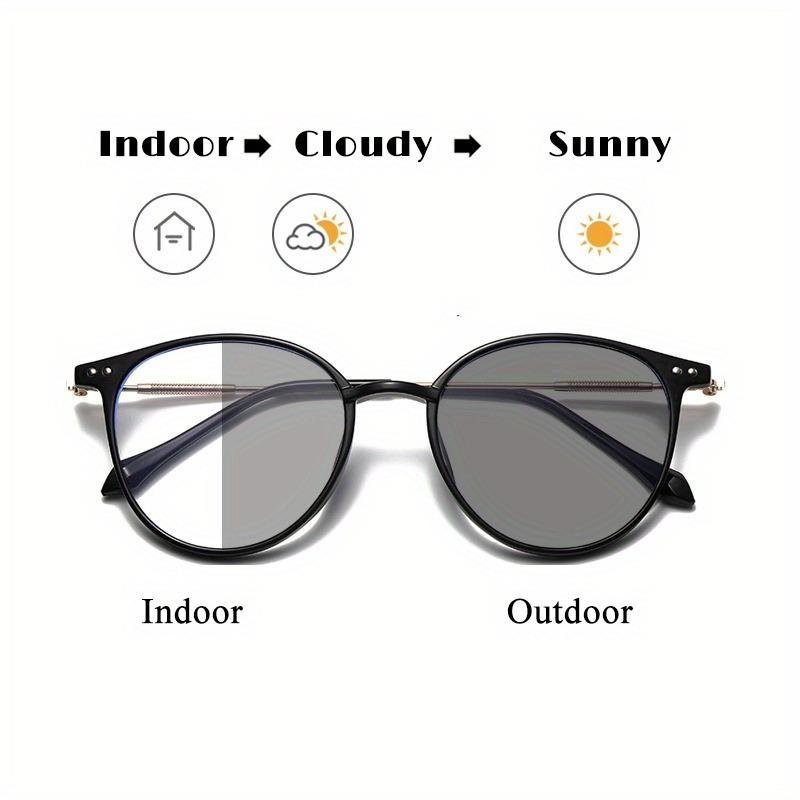 Pochromic Outdoor Fashion Glasses  Unisex Stylish Round Frame with Metal Hinges Transition Lenses for Indoor & Outdoor Use