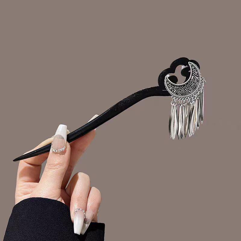 New Chinese Style Lotus Flower Tassel Hair Stick for Women Vintage Metal Safe Lock Chopstick Hair Sticks Hair Accessories