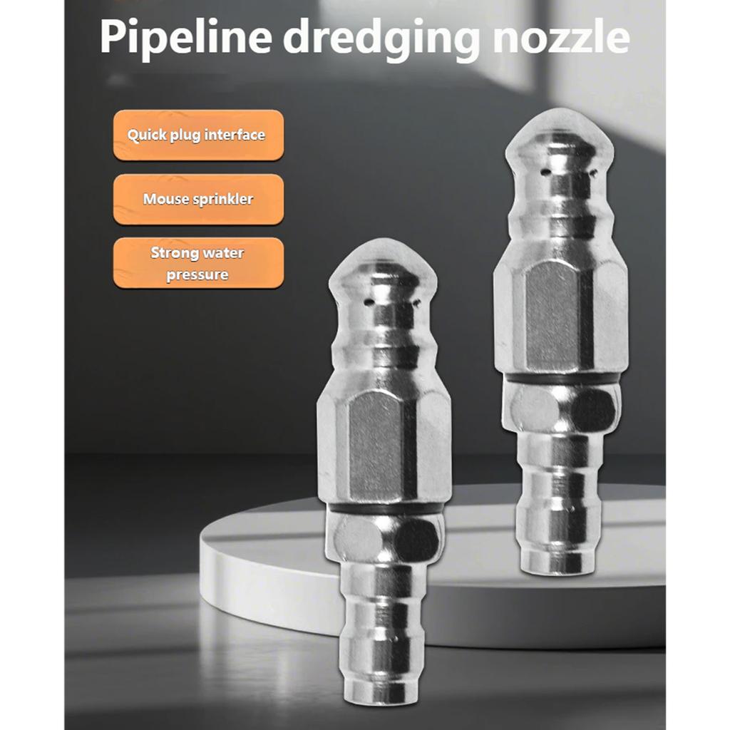 Stainless Steel High Pressure Nozzle 1/4inch Quickly connect 1 Front 6 Back Nozzle Professional Drain Cleaning Tool