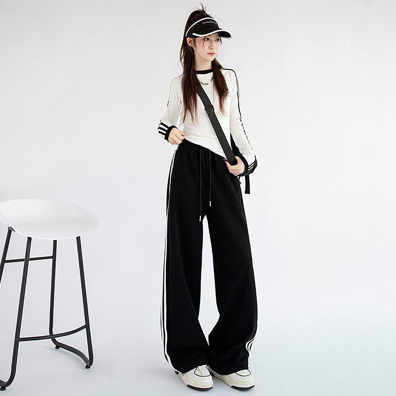 Женские свободные повседневные прямые спортивные брюки с высокой талией — фото 16