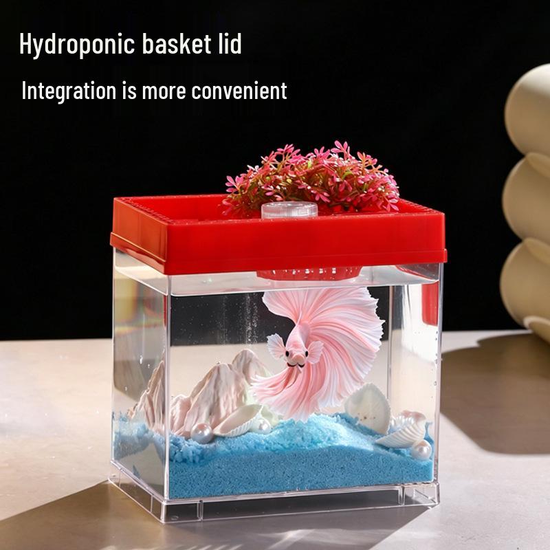 Transparent Desktop Aquarium: Fighting Fish, Jellyfish, Goldfish Tank with Street Stall Stand Design