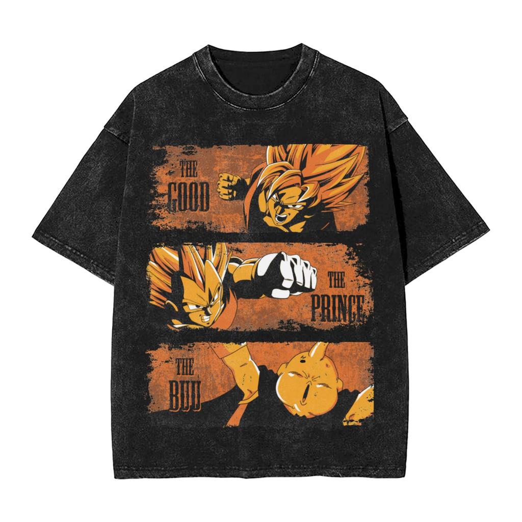No Pain No Gain Saiyan Goku Dragon Ball T Shirts Hip Hop Washed Oversize TShirt Anime Vintage Men Women Tops Streetwear Tees
