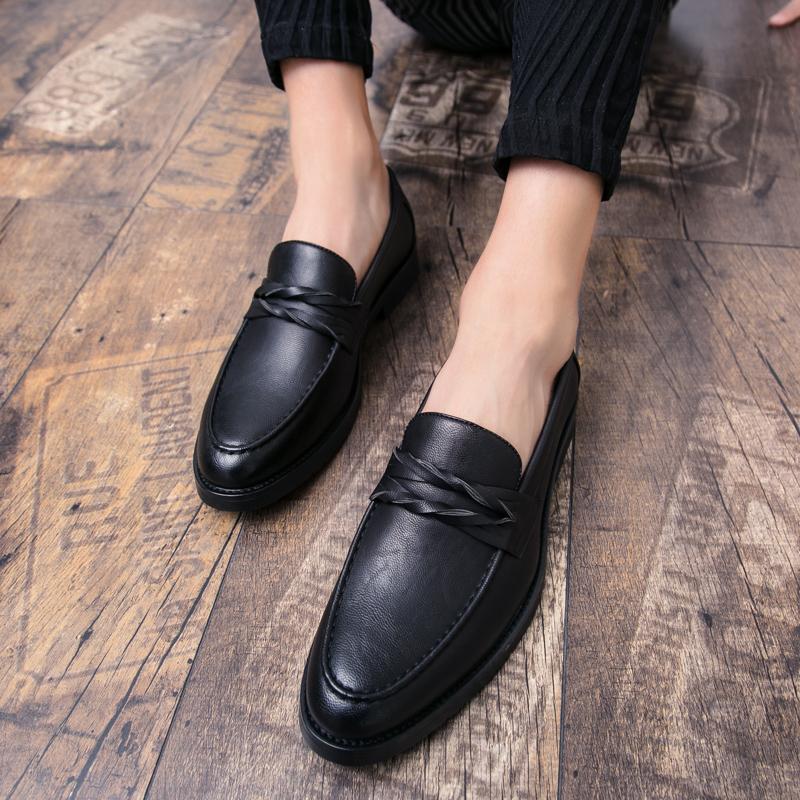 Fashion Men Loafers Leather Shoes Formal Elegant Dress Shoe Simple Slip On Man Casual Footwear Original Pointed Boos Moccasins