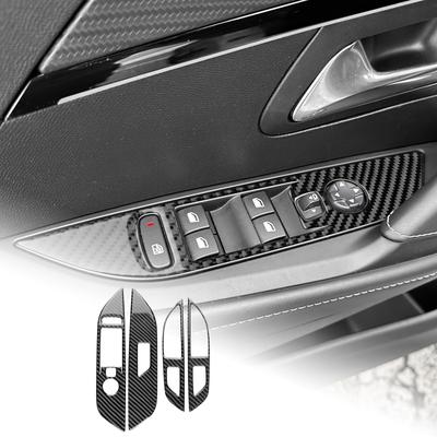 Real Soft Carbon Fiber Sticker For Peugeot 208 E-208 2020 2021 2022 2023 2024 2025 Car Front Rear Window Lift Button Panel Trim