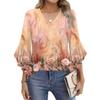Women's Fashion Casual Seven-minute Sleeve Vintage Floral Print Top V-neck T-shirt Flared Sleeve Shirt