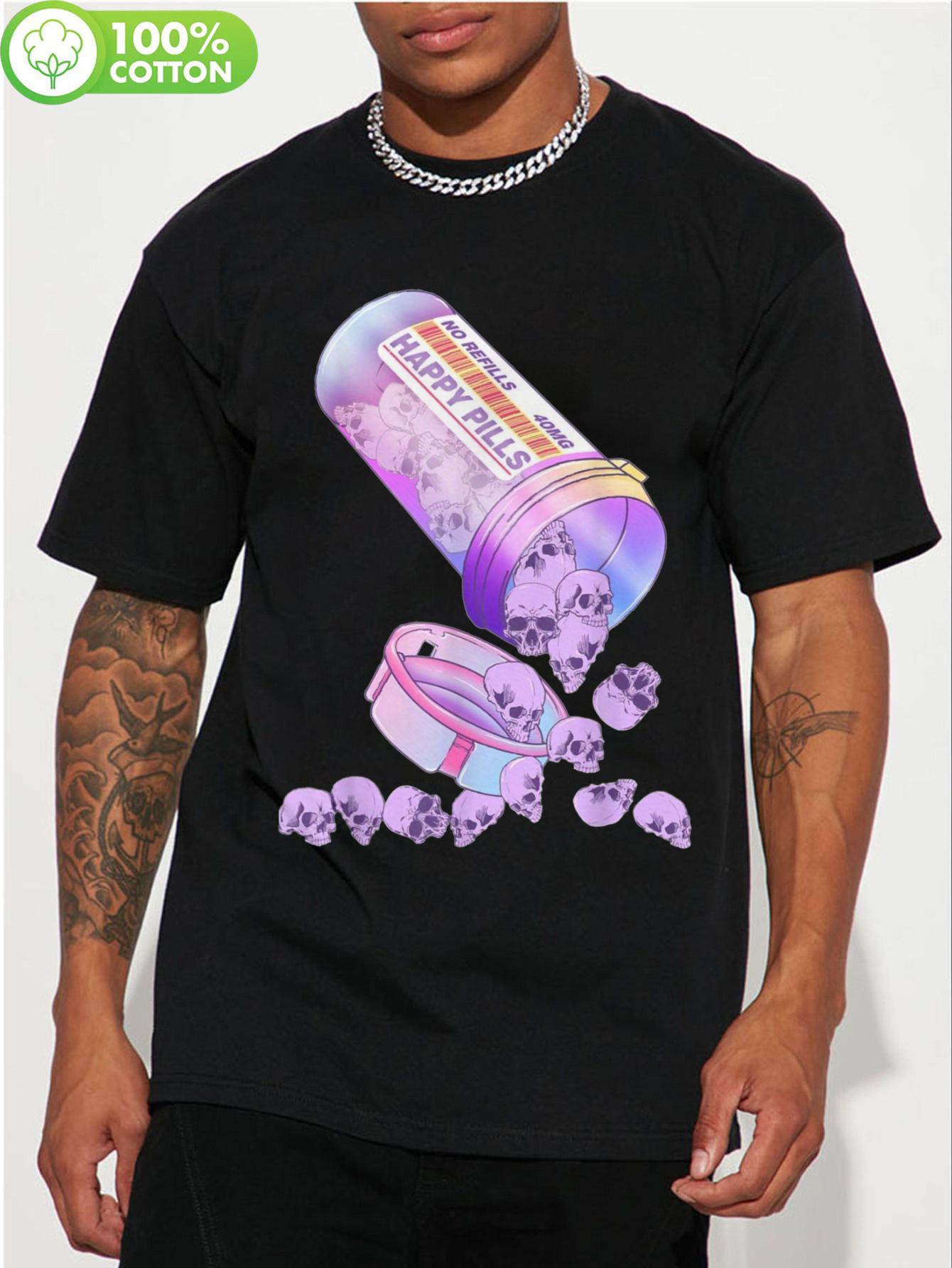 Hip Hop Skull Print Tshirt 100% Cotton Crewneck Casual St... M