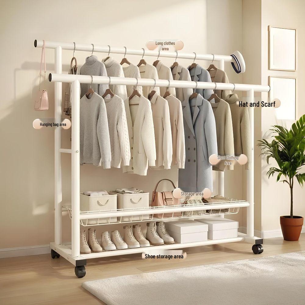 Extra Thick Floor Standing Clothes & Coat Rack for Bedroom, Balcony & Living Room