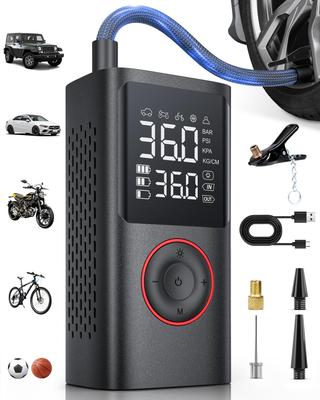 Powools Tragbares Elektrofahrrad mit 150 PSI Digitaldruck und LED x x Pumpen-/Kompressorkapazität, Manometer, Abschaltautomatik, Licht, 8,89 4,75 13,75cm