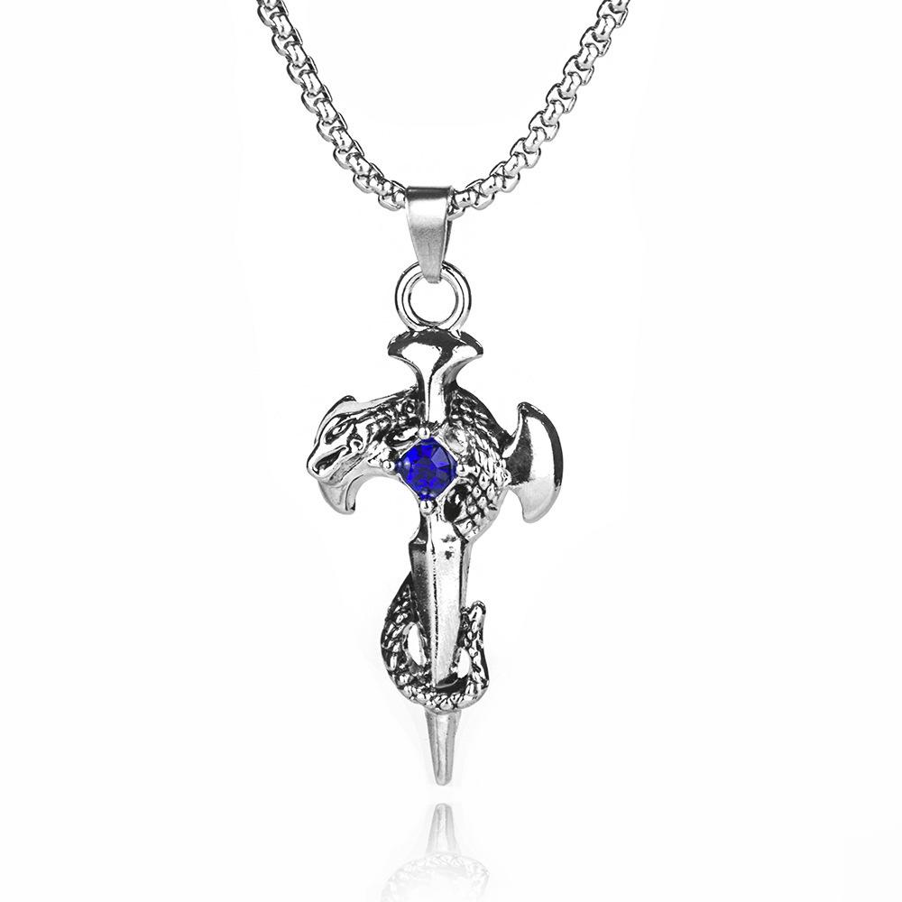 Celebritys Same Retro Plate Snake Sword Cross Necklace Creative Alloy Jewelry Trendy Mens Hip Hop Sweater Chain