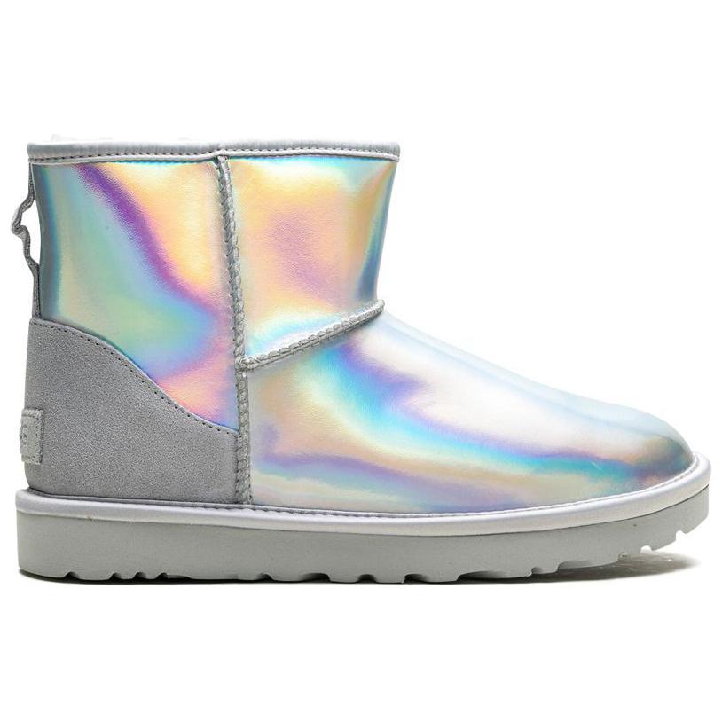 New UGG CLASSIC MINI Iridescent Short Snow Boots Women's Glacier Gray 1153532-GCGR