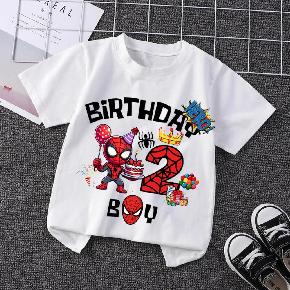 Marvel Spiderman Kids Birthday Party Tshirts Baby Number 1-9 T-Shirt Children Fashion Tops Tees Boys TShirt Parent Child Clothes
