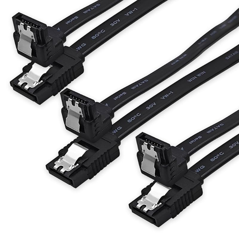 3-Pack 18 Inch SATA Cable, SATA III Cable 6Gbps 90 Degree Righe Angle to 180 Degree for SATA HDD, SSD, CD Driver, CD Writer, Black 1