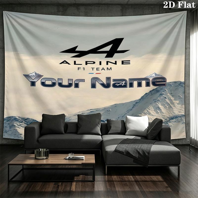 Alpine F1 Benutzerdefinierter Name Wandteppich Ästhetisches Wandbehang Gedruckter Stoffdecke Dekorative Wandteppiche Für Schlafzimmer Wohnzimmer Heimdekoration