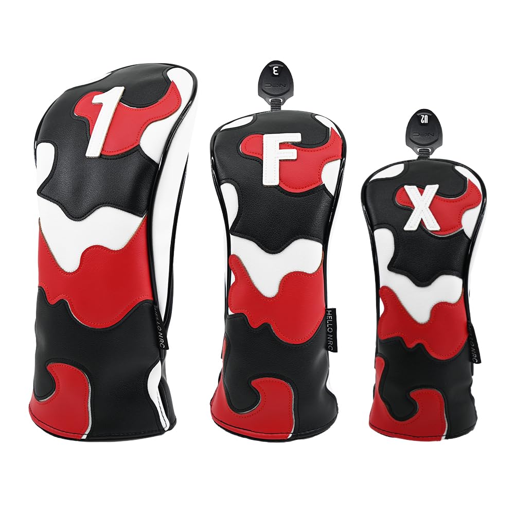 Waterproof Camouflage Golf Headcover for and UT Clubs X Drivers, 440cc, 460cc, Woods, Utilities, (Red Camouflage, Shaft)