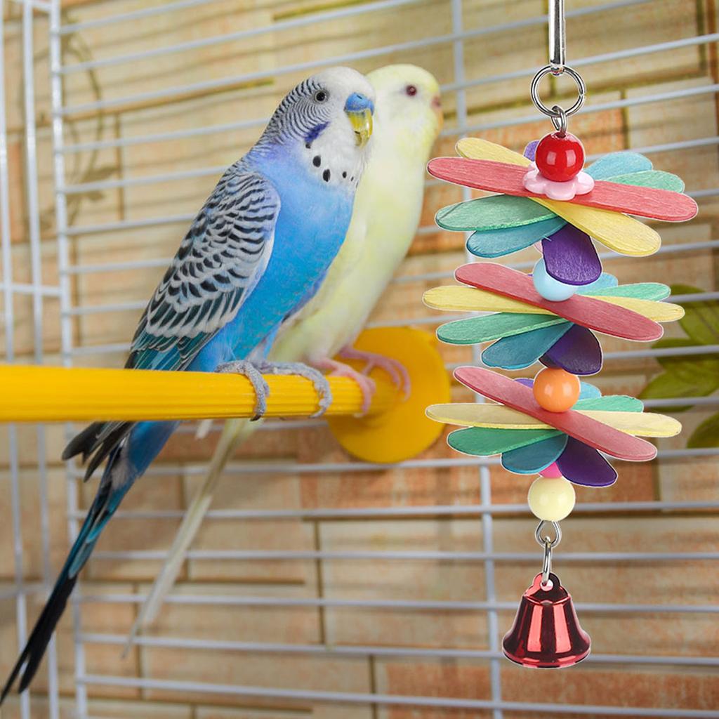 Pet Bird Parrot Colorful Beads Bell Toys Chewing Swing Cage Accessory